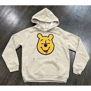 Disney Winnie The Pooh Hoodie Sz Large Fleece Knit Crochet Face Embroidered